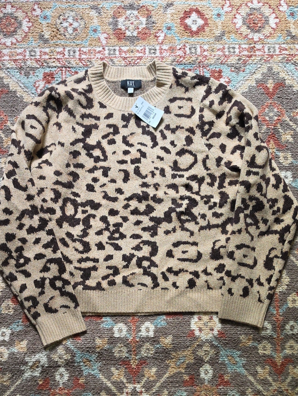 KUT from the Kloth Tan & Brown Leopard Print Sweater Size Medium